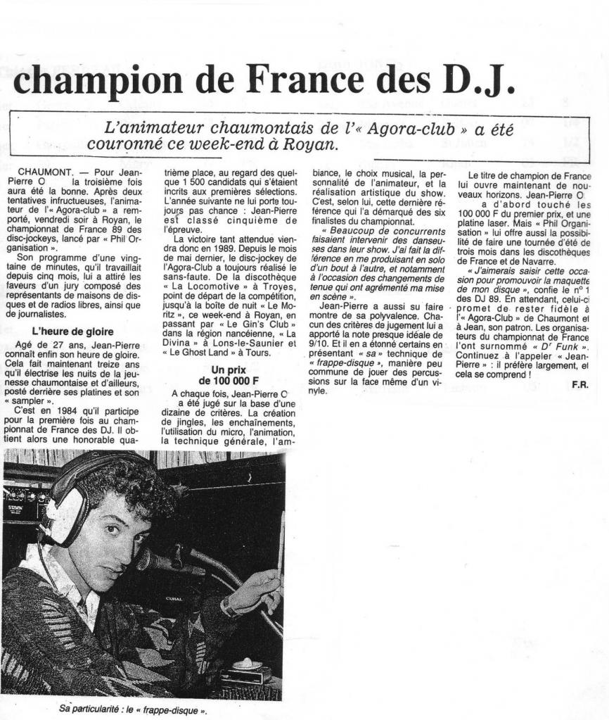 ex Dj champion de France Phil organisation 1989